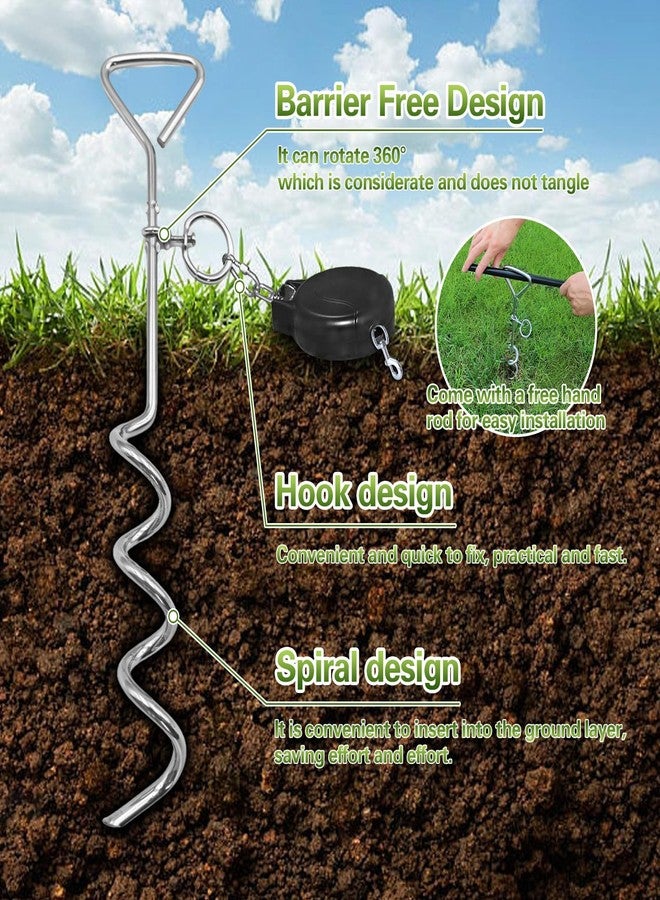 PRRPRR Retractable Dog Tie Out Cable and Stake- 30ft No Leash Retractable for Dogs 10-90lbs - 360° Rotate Dog Lead Reel for Courtyard, Camping & Outdoor Daily Walks Use - Image 4