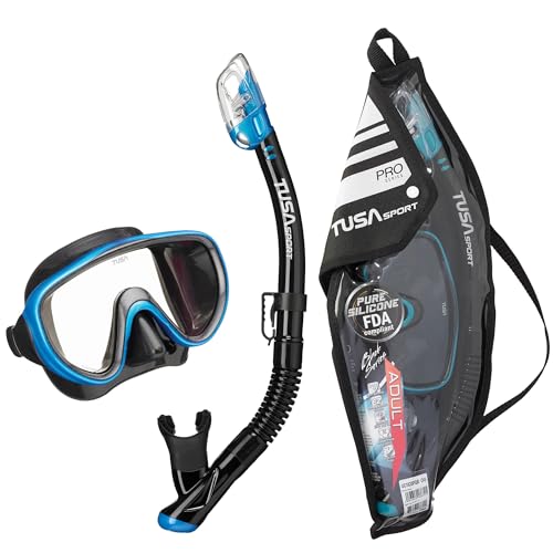TUSA Sport Adult Serene Mask and Snorkel Combo, Black/Fishtail Blue,UC-1625PQB-FB - Image 1