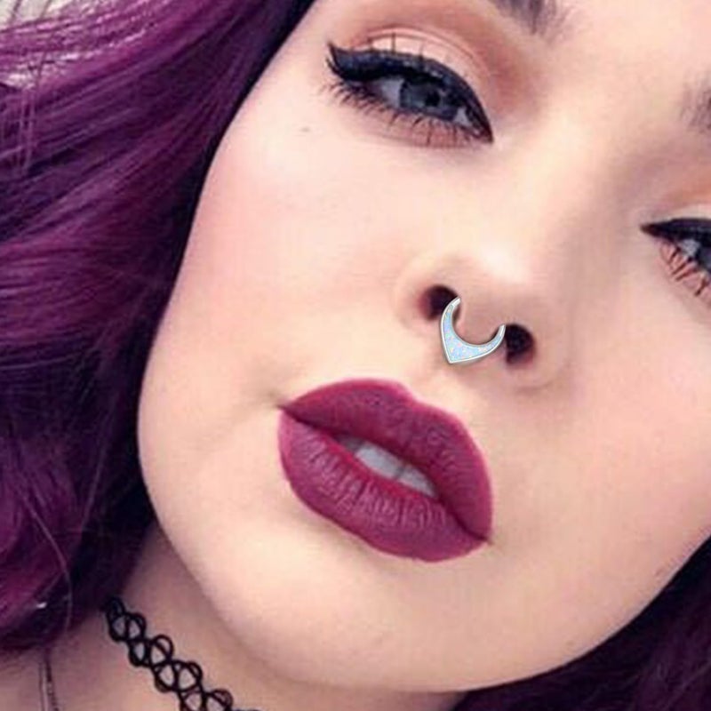 VOJO G23 Titanium 16G Teardrop Septum Hoop Ring Daith Tragus Piercing Clicker Nose Jewelry for Women (8mm,Opal White) - Image 2