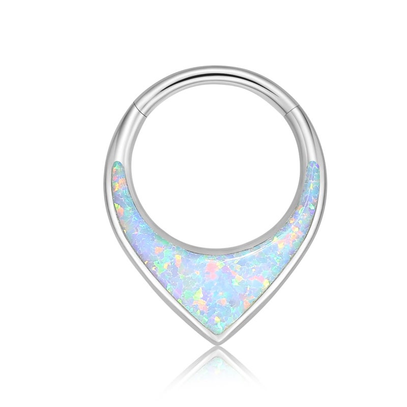 VOJO G23 Titanium 16G Teardrop Septum Hoop Ring Daith Tragus Piercing Clicker Nose Jewelry for Women (8mm,Opal White) - Image 1