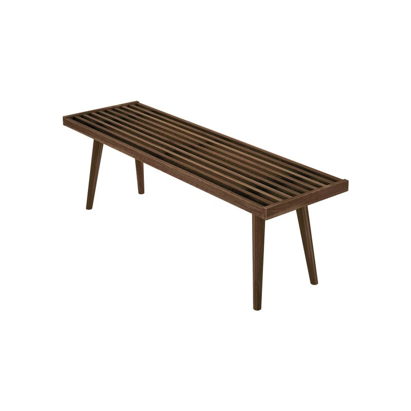 Plank+Beam Entryway Bench, Wooden End of Bed Bench for Bedroom, Mid-Century Modern Square Bench for Hallway, Living Room, Indoor, Porch, 56.25", Walnut - Image 3