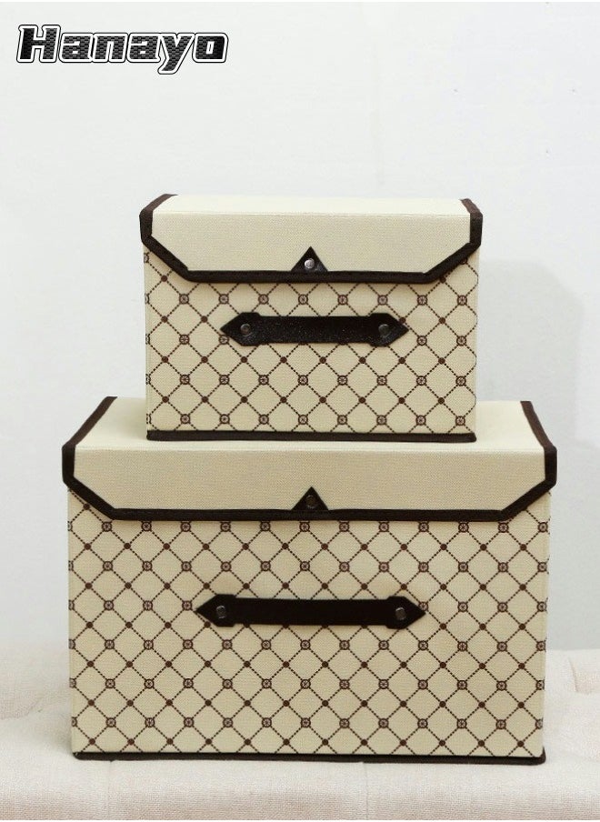 Hanayo 2 Pack Storage Bins Foldable Closet Organizer with Lid One Large & One Small Fabric Storage Bins with Handles(Beige Check)  - Image 1