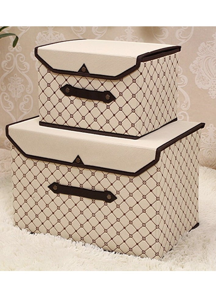 Hanayo 2 Pack Storage Bins Foldable Closet Organizer with Lid One Large & One Small Fabric Storage Bins with Handles(Beige Check)  - Image 2