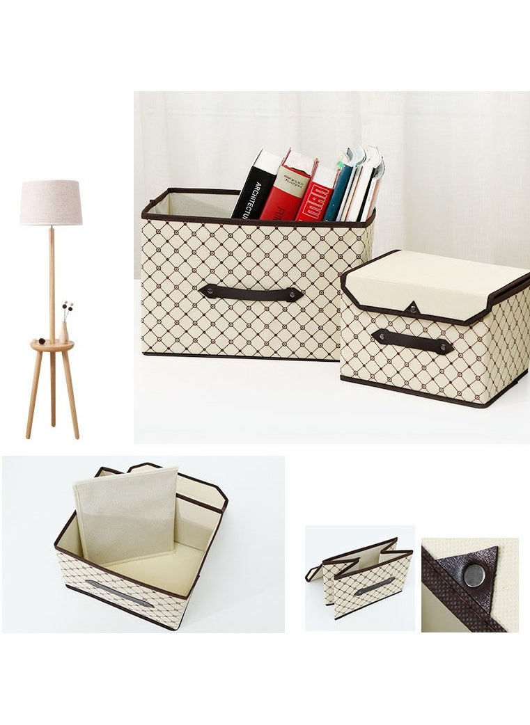Hanayo 2 Pack Storage Bins Foldable Closet Organizer with Lid One Large & One Small Fabric Storage Bins with Handles(Beige Check)  - Image 3