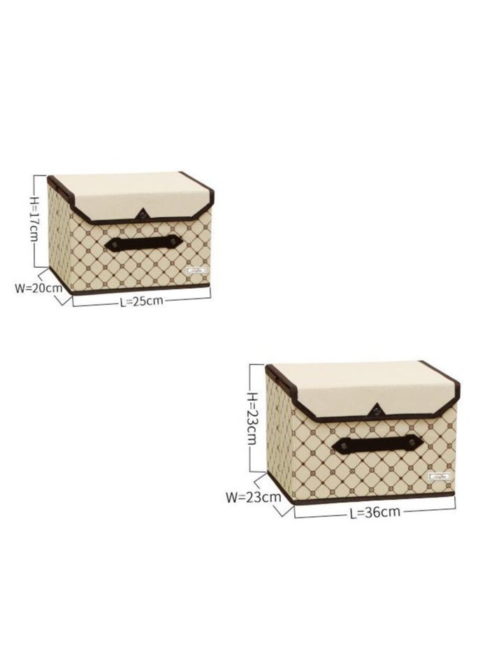 Hanayo 2 Pack Storage Bins Foldable Closet Organizer with Lid One Large & One Small Fabric Storage Bins with Handles(Beige Check)  - Image 4