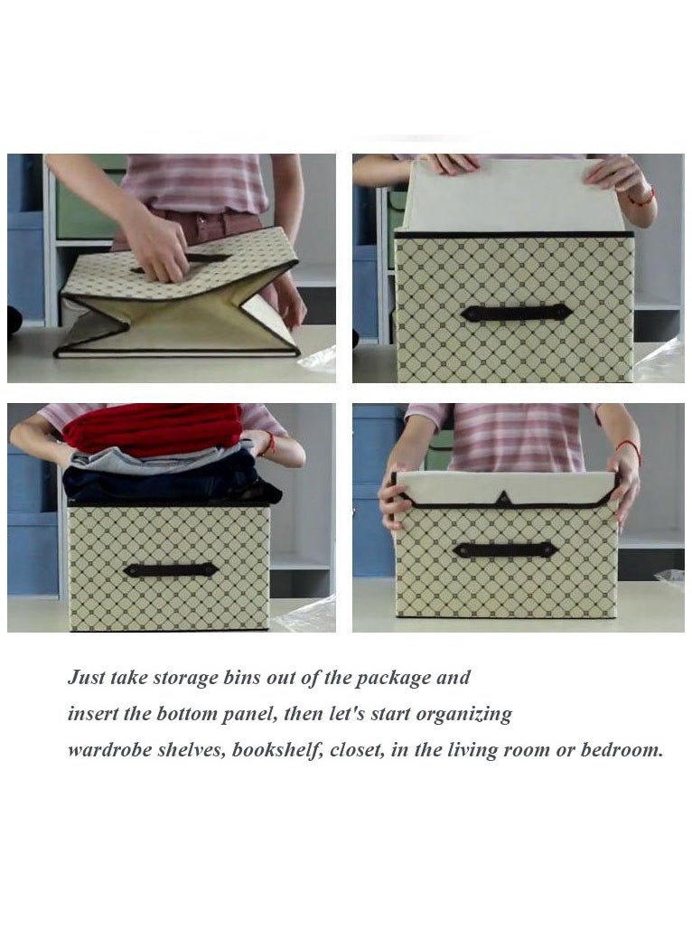 Hanayo 2 Pack Storage Bins Foldable Closet Organizer with Lid One Large & One Small Fabric Storage Bins with Handles(Beige Check)  - Image 5