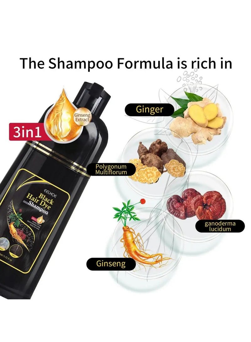 EELHOE Black Hair dye Shampoo 3 in 1 Women Men,Herbal Hair dye Shampoo 3 in 1,Instant Black Hair Shampoo, 100ML Black Hair Dye Shampoo,10 mins Herbal Hair Darkening Shampoo,NO MORE GREY or WHITE HAIR - Image 4