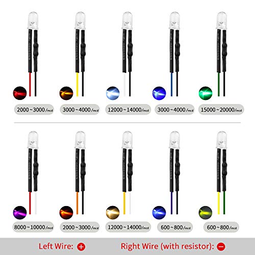 DiCUNO 100Pcs 5MM Pre Wired 12V Daylight White LED Diodes, 9.4 Inch/24CM Ultra Bright Light Emitting Diodes Assorted Color Kit Box for Circuit Science Experiment, DIY Lighting Projects - Image 3