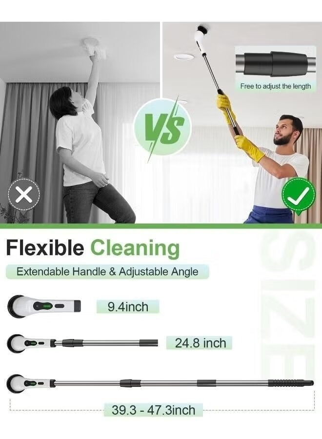 JAJEEK Cordless Electric Spin Scrubber with 8 Replaceable Brush Heads | Dual Speed 360° Rotating Power Brush with Adjustable & Detachable Handle for Bathtub, Tile, Floor, Kitchen, Shower & Walls - Image 3