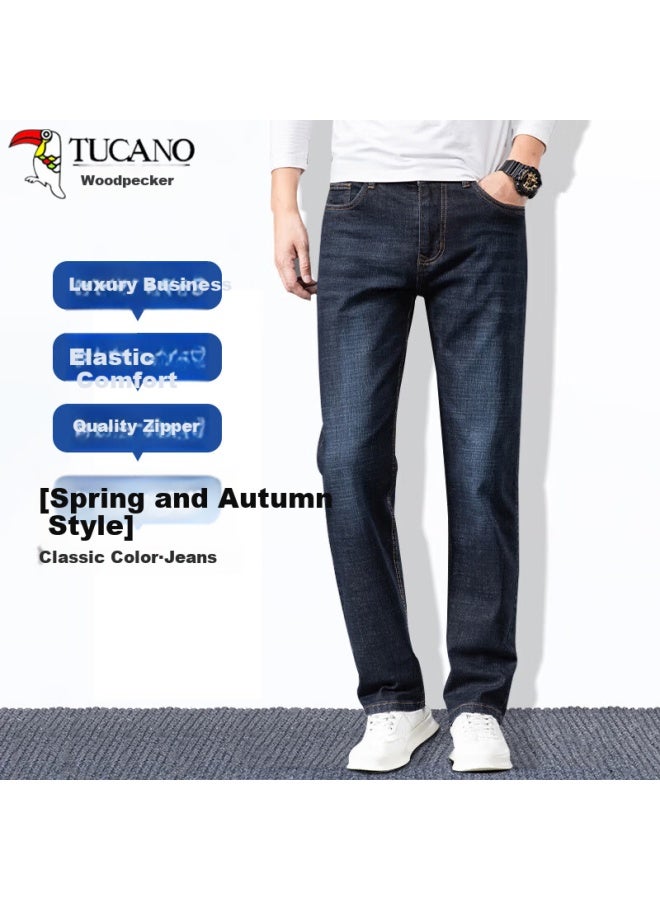 Tucano Men's Spring And Autumn Business Casual Fashion Elastic Slim Fit Long Pants Men's Jeans Black Blue 32 - Image 1