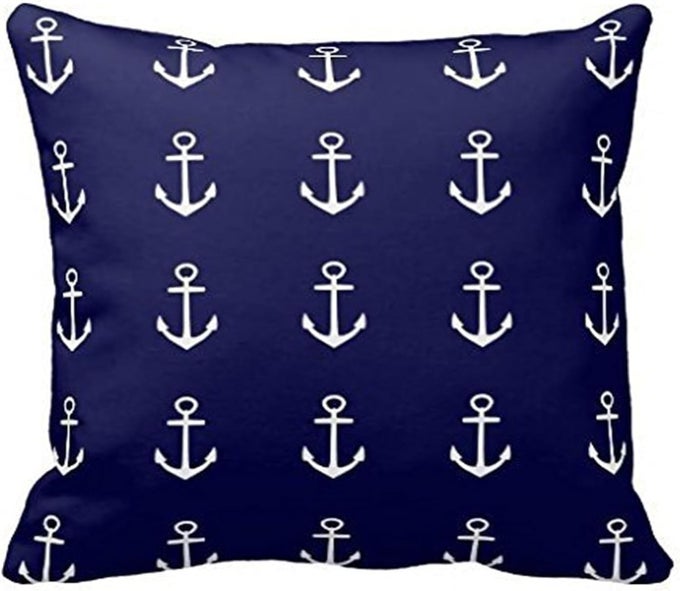 SOFT CUSHION COVER FOR SOFA ANCHOR NAVY BLUE WHITE NAUTICAL PILLOW CASE PILLOW SHAM 20X20 INCH