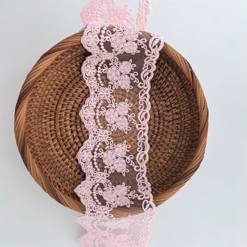 Sourcemall Lace Trim Ribbon, Delicate Crown Ribbon for Crafts Sewing and Bridal Wedding Dress Applique Decorations, 3.3inch Width 5 Yards/Lot (Pink) - Image 3
