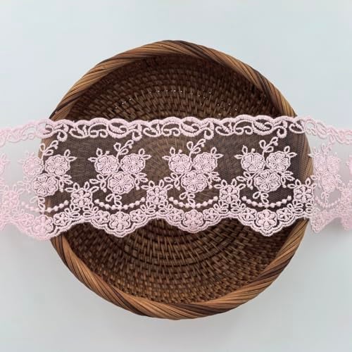 Sourcemall Lace Trim Ribbon, Delicate Crown Ribbon for Crafts Sewing and Bridal Wedding Dress Applique Decorations, 3.3inch Width 5 Yards/Lot (Pink) - Image 2