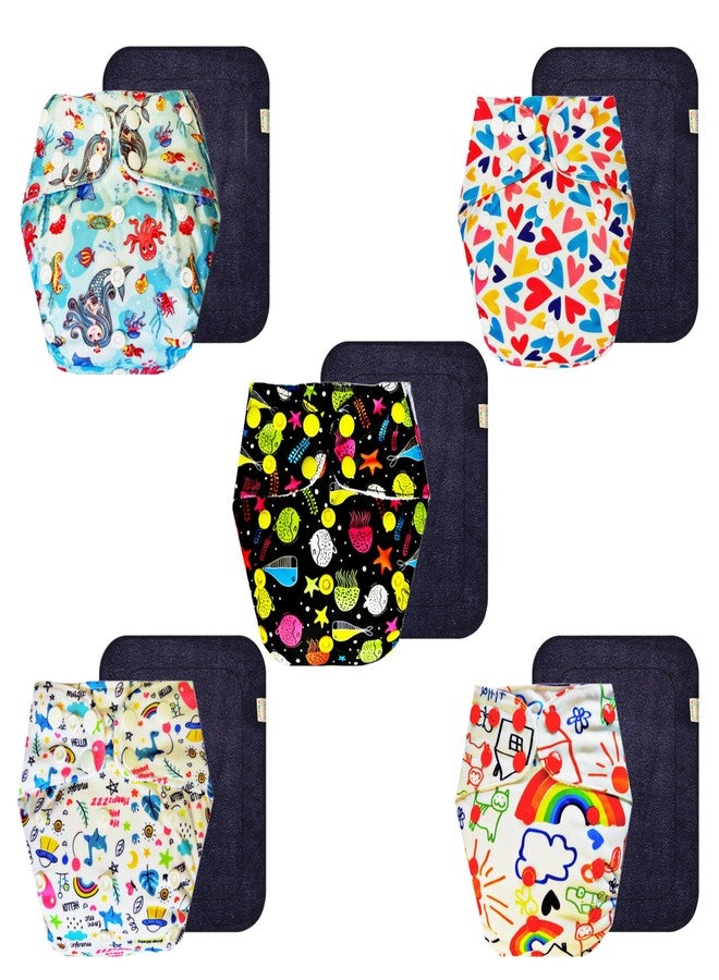 Dumbledo Premium Cloth Diaper with Black Insert (Pack of 5) | Dry Feel and Comfortable | Breathable | Adjustable Snaps | Everyday Diapering Essential | 3 Months - 3 Years | Unisex Baby - Image 1