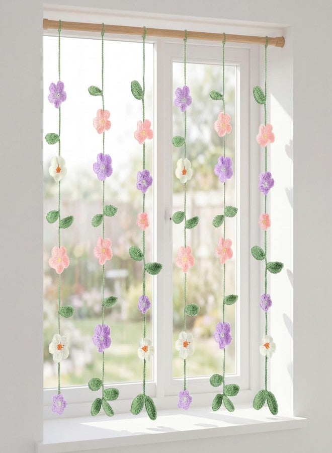 Gilprop 15ft Crochet Flower Garland, 6 Pcs (2.5ft Each) Knitting Yarn Summer Floral Ornaments Colorful Flowers Hanging Garland for Boho 1st Birthday Party Supplies Nursery Bedroom Decor(Flowers,Colorful) - Image 1