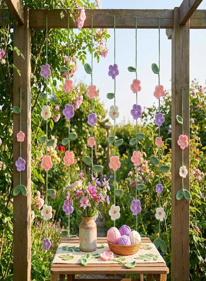 Gilprop 15ft Crochet Flower Garland, 6 Pcs (2.5ft Each) Knitting Yarn Summer Floral Ornaments Colorful Flowers Hanging Garland for Boho 1st Birthday Party Supplies Nursery Bedroom Decor(Flowers,Colorful) - Image 4