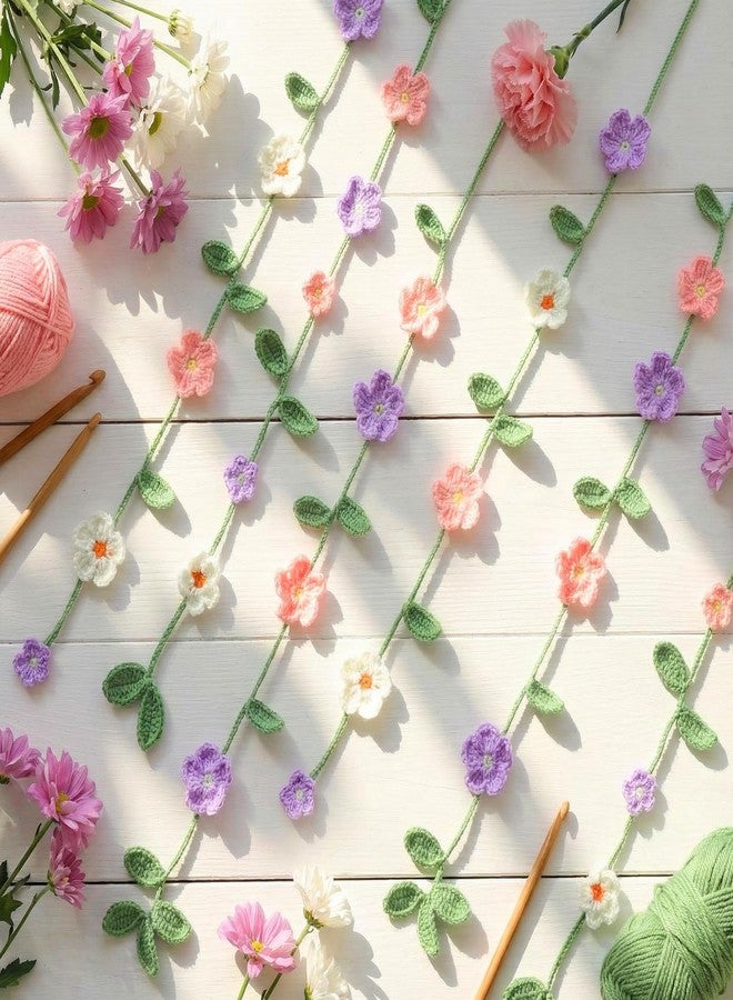 Gilprop 15ft Crochet Flower Garland, 6 Pcs (2.5ft Each) Knitting Yarn Summer Floral Ornaments Colorful Flowers Hanging Garland for Boho 1st Birthday Party Supplies Nursery Bedroom Decor(Flowers,Colorful) - Image 3