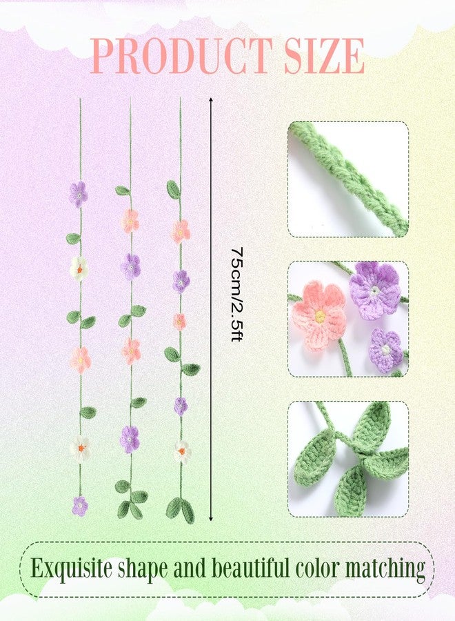 Gilprop 15ft Crochet Flower Garland, 6 Pcs (2.5ft Each) Knitting Yarn Summer Floral Ornaments Colorful Flowers Hanging Garland for Boho 1st Birthday Party Supplies Nursery Bedroom Decor(Flowers,Colorful) - Image 2