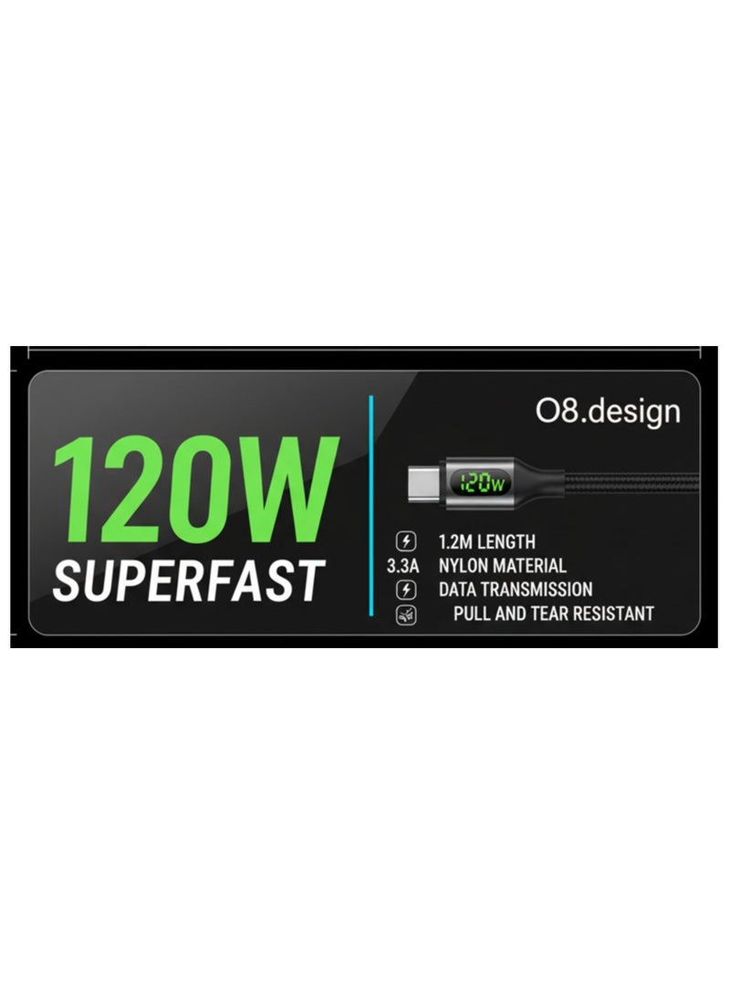 O8.design 120W USB C to USB C Cable 1.2M PD 3.0 3A Fast Charging Cord Type C Cable Compatible With iPhone 16 15 Series MacBook Pro iPad Pro Samsung Galaxy S24 S23 Ultra Z Fold OPPO Honor OnePlus Huawei, Black - Image 4