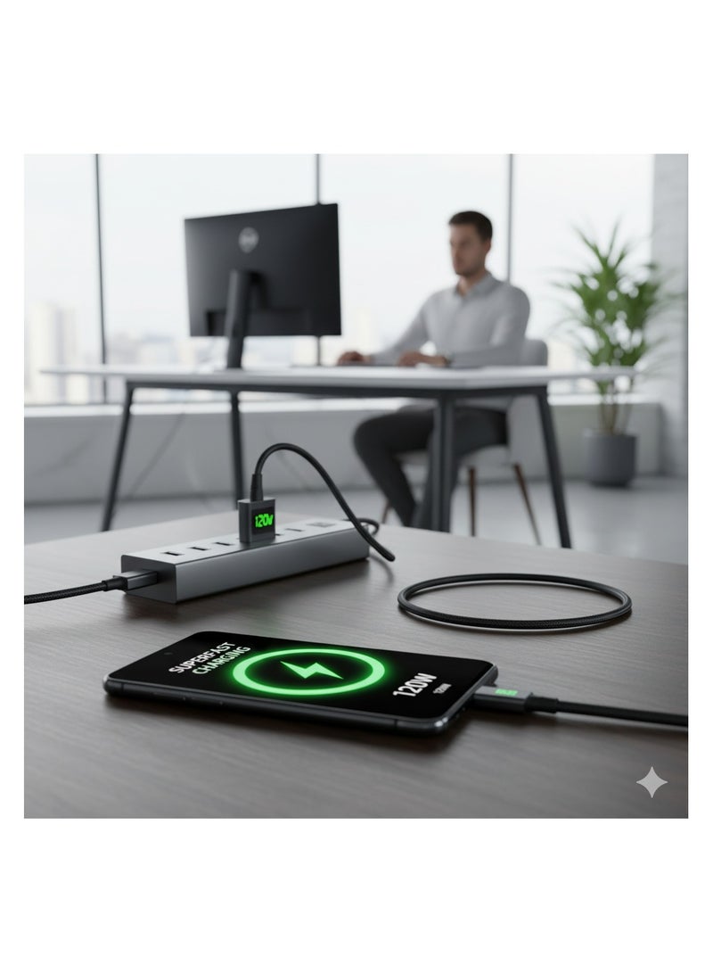 O8.design 120W USB C to USB C Cable 1.2M PD 3.0 3A Fast Charging Cord Type C Cable Compatible With iPhone 16 15 Series MacBook Pro iPad Pro Samsung Galaxy S24 S23 Ultra Z Fold OPPO Honor OnePlus Huawei, Black - Image 3