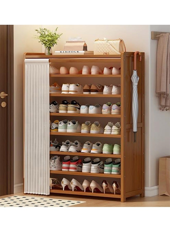 Beauenty Shoe Cabinet Bamboo Shoe Cabinet  Freestanding Shoe Cupboard  Modern Narrow Organizer For Hallway   Bedroom  And Entryway  Equipped With Dust Curtain (Brown 1)  - Image 1