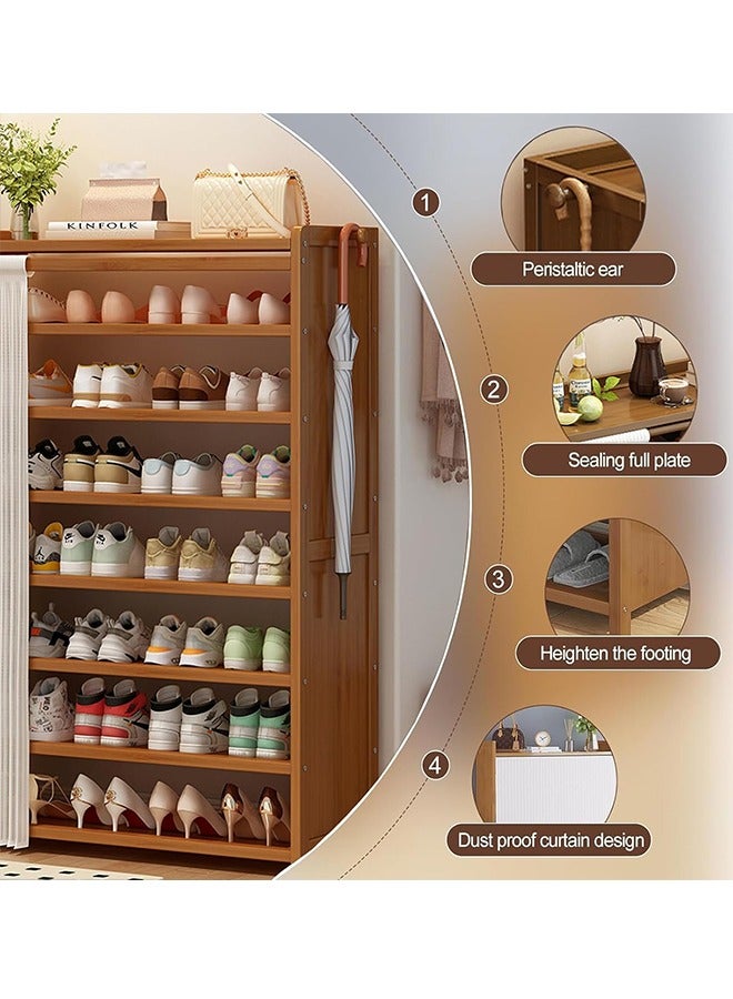 Beauenty Shoe Cabinet Bamboo Shoe Cabinet  Freestanding Shoe Cupboard  Modern Narrow Organizer For Hallway   Bedroom  And Entryway  Equipped With Dust Curtain (Brown 1)  - Image 3