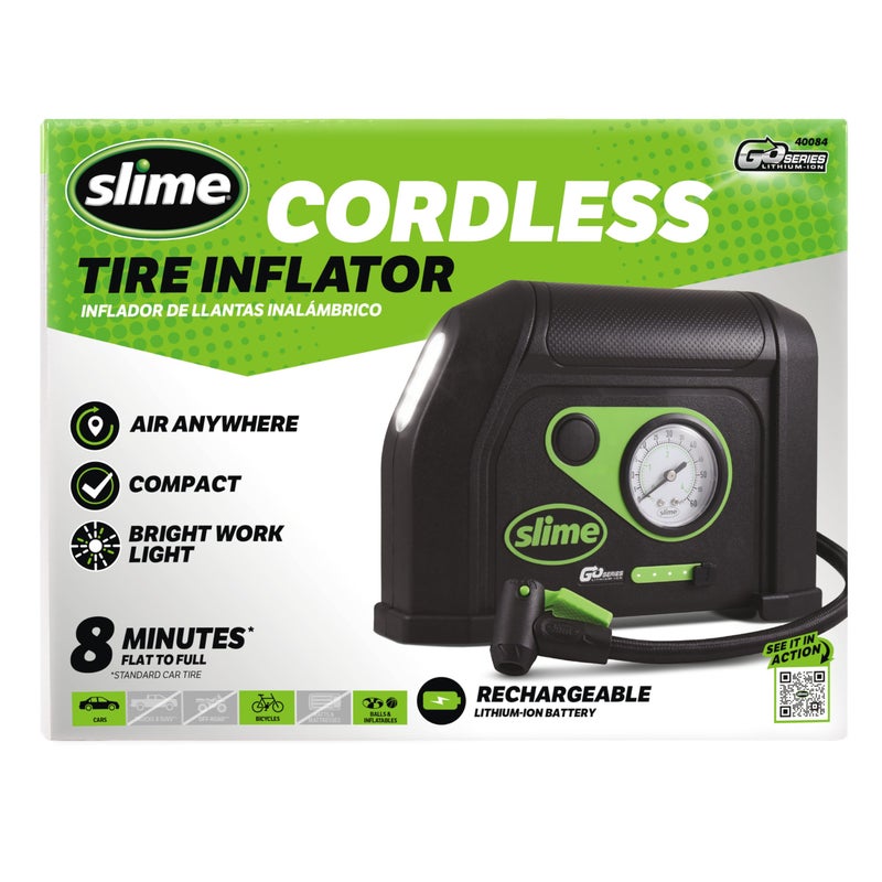 Slime 40084 Tire Inflator, Cordless, Portable Air Compressor Pump, Lithium Ion Battery and LED Light, Rechargeable, 8 min Inflation - Image 2