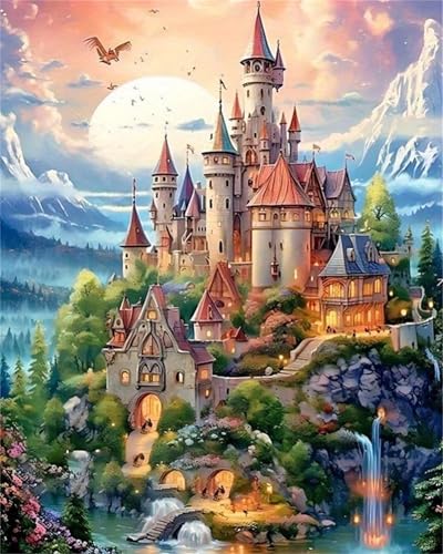 Hestarcul Castles Paint by Numbers Kit for Adults,Fairy Paint by Numbers Kits on Canvas,Color by Number Easy DIY Acrylic Painting for Beginner，Home Wall Decoration and Gifts - Image 1