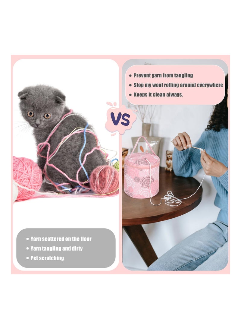 KASTWAVE Small Yarn Storage Portable Bag, Empty Round Knitting Tote Bags with Holes,  Crochet Thread Sewing Accessories Storage Tote Bag, Suitable for Travel, Beginner, Crocheter " - Image 2