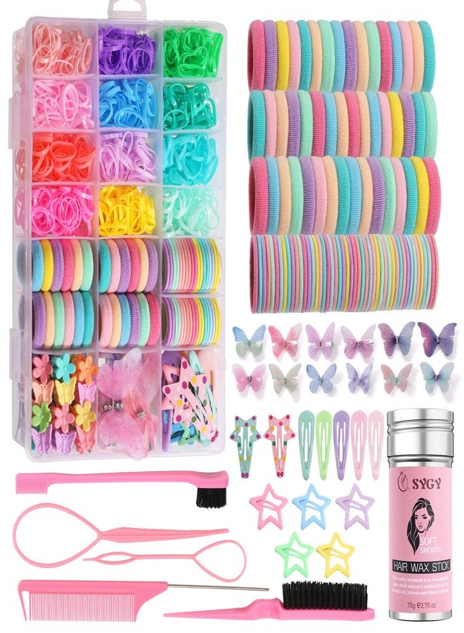 SYGY Hair Accessories for Girls, 1350P Colorful Hair Ties with 44P Hair Clips, Glitter Butterfly Hair Clips for Kids, Hair Wax Stick, Butterfly Hair Claws, Hair Barrettes with Hair Comb Set & Organizer Box - Image 1