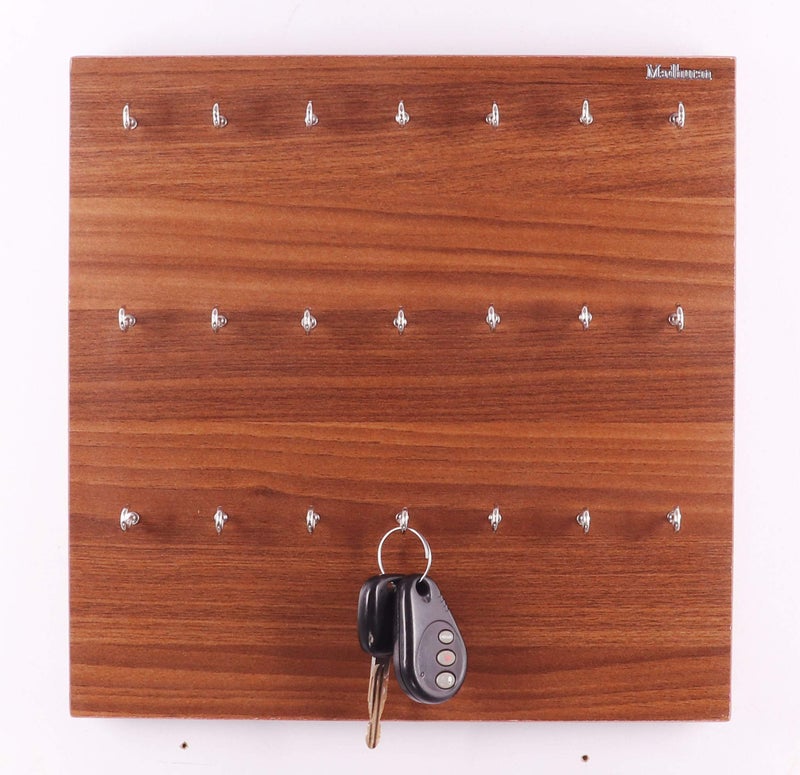 Madhuran Engineered Wood Wall Mounted Key Holder (21 Hooks, Teak) Keychain Ring Chain Hanging - Image 3