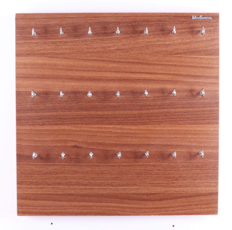 Madhuran Engineered Wood Wall Mounted Key Holder (21 Hooks, Teak) Keychain Ring Chain Hanging - Image 4