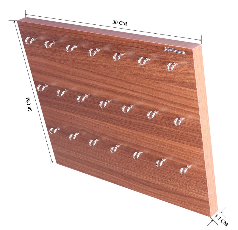 Madhuran Engineered Wood Wall Mounted Key Holder (21 Hooks, Teak) Keychain Ring Chain Hanging - Image 5