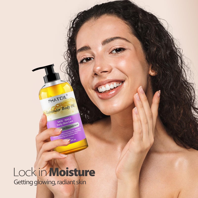 PHATOIL Lavender Body Oil with Pump, 260 ml (8.8 fl.oz) Premium Quality Massage Oil, Versatile Skin Care Hair Care, Blends of Natural Plant Oils and Essential Oils, Body Oils for Women and Men - Image 5