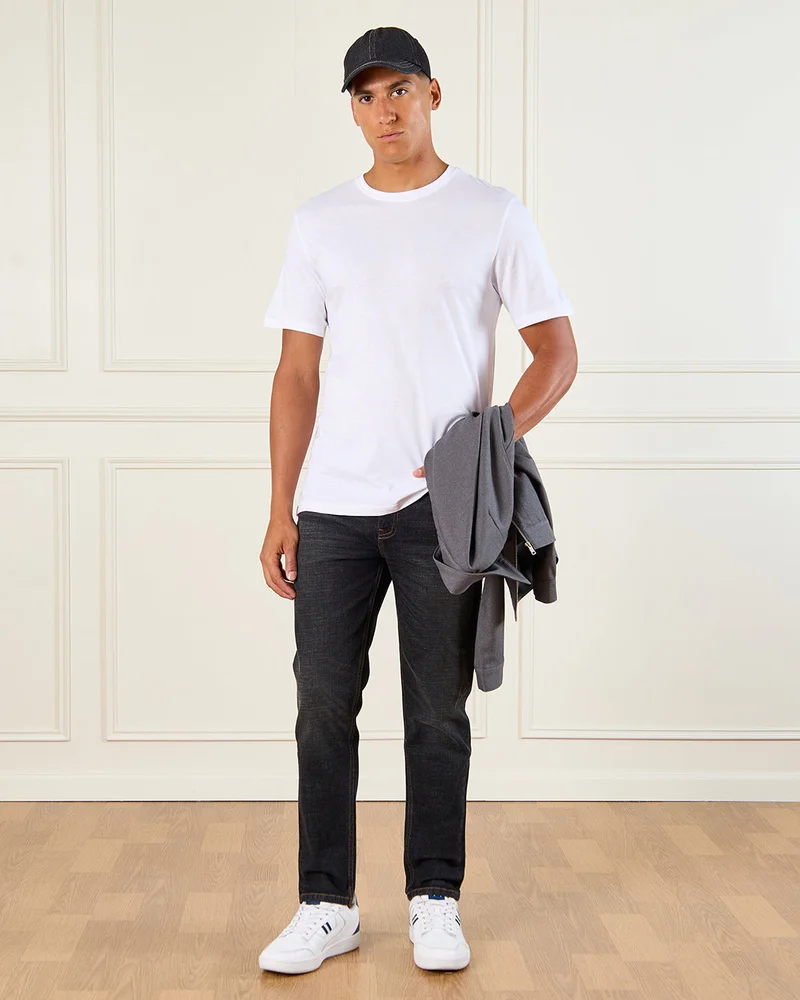 Redtag Men White Basic Solid T-Shirt
