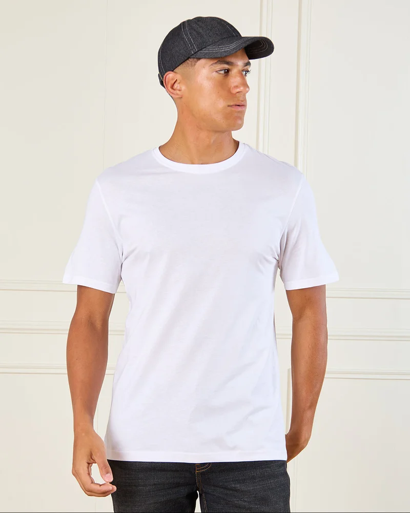 Redtag Men White Basic Solid T-Shirt