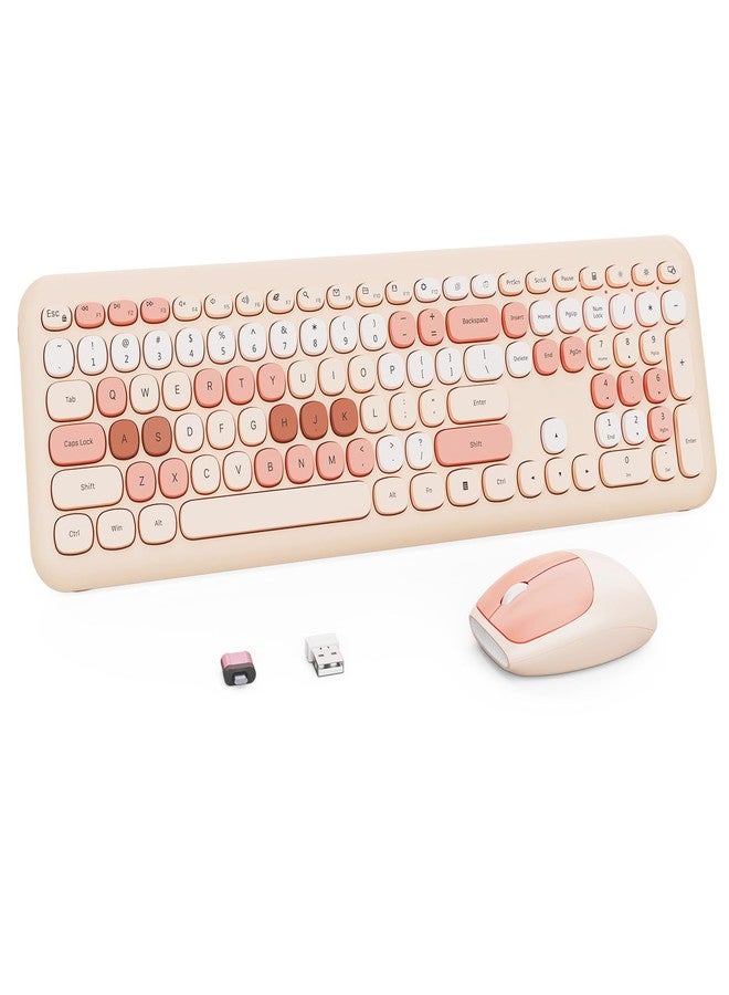 Nowlike Wireless Keyboard and Mouse Combo, Retro Typewriter Keyboard with Round Keycaps, Full-Size Ergonomic, Brown, Ideal for Windows PC, Home, Office, and College, Wireless Keyboard Mouse Combo - Image 1