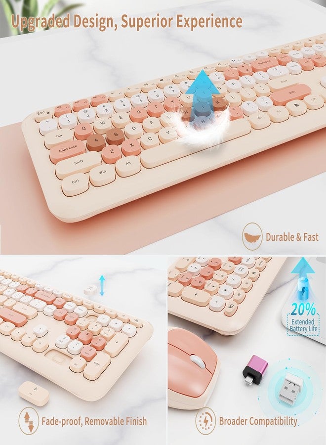Nowlike Wireless Keyboard and Mouse Combo, Retro Typewriter Keyboard with Round Keycaps, Full-Size Ergonomic, Brown, Ideal for Windows PC, Home, Office, and College, Wireless Keyboard Mouse Combo - Image 4