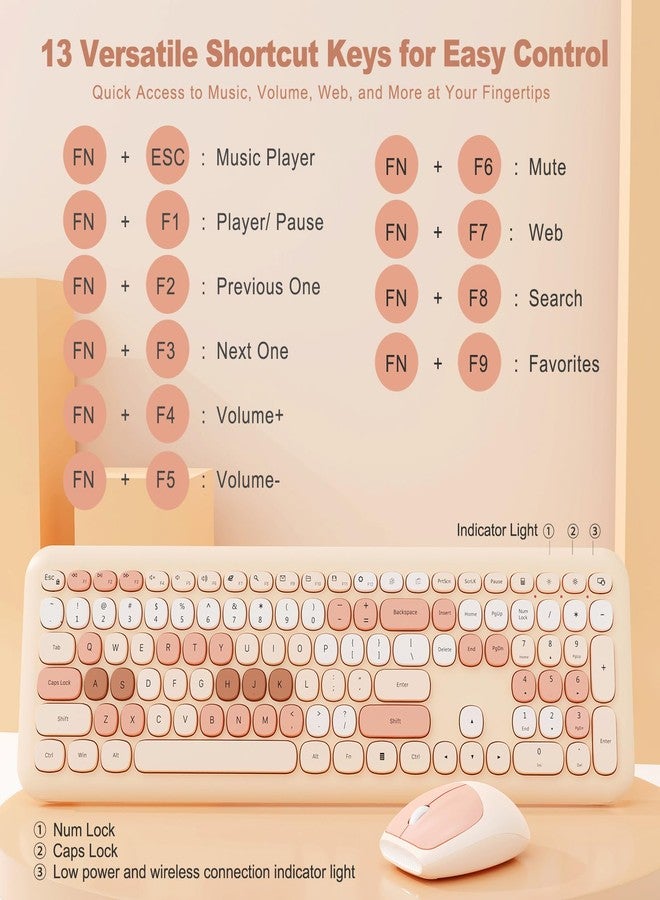 Nowlike Wireless Keyboard and Mouse Combo, Retro Typewriter Keyboard with Round Keycaps, Full-Size Ergonomic, Brown, Ideal for Windows PC, Home, Office, and College, Wireless Keyboard Mouse Combo - Image 3