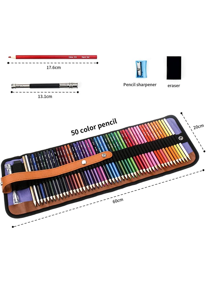 phomemo - Colored Pencils Set with Canvas Wrap, Extra Accessories Included, For Professional Color Mixing Painting and Sketching Daughter Oil-based Color Pencils (50 colors) - Image 1
