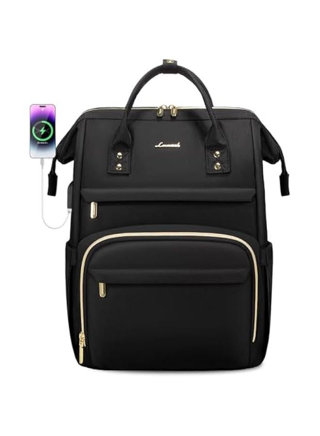 Arabest Laptop Backpack,15.6 Inch Professional Womens Purse Computer Bag Nurse Teacher Backpack,Waterproof College Work Bags Carry on Travel Back Pack with USB Port,Black - Image 1