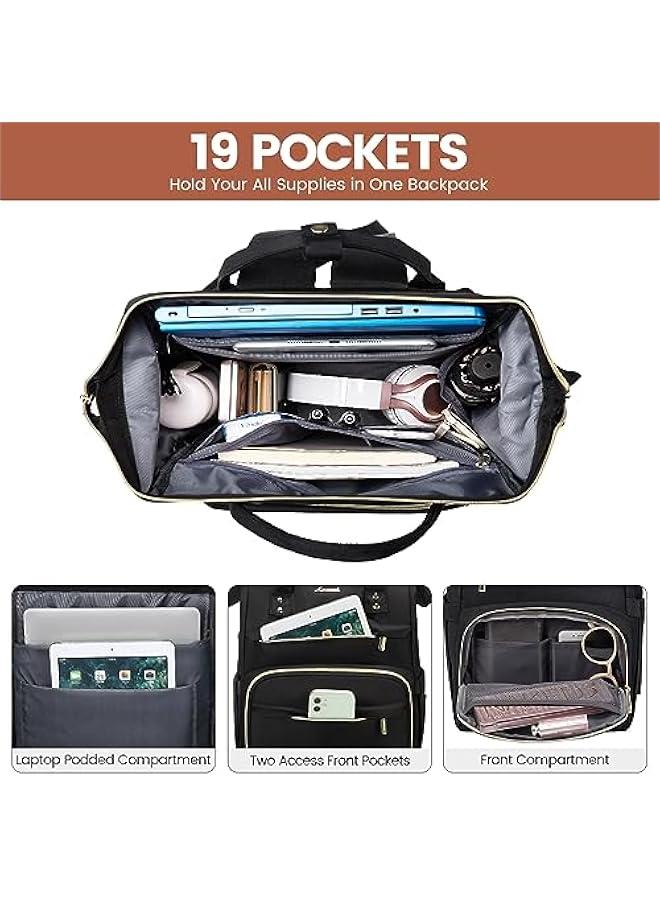 Arabest Laptop Backpack,15.6 Inch Professional Womens Purse Computer Bag Nurse Teacher Backpack,Waterproof College Work Bags Carry on Travel Back Pack with USB Port,Black - Image 2