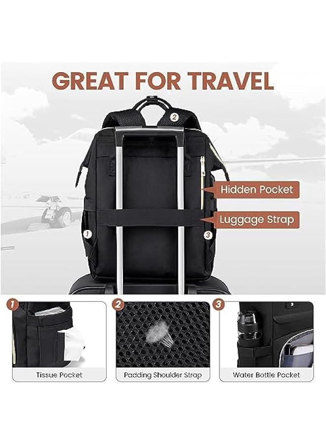 Arabest Laptop Backpack,15.6 Inch Professional Womens Purse Computer Bag Nurse Teacher Backpack,Waterproof College Work Bags Carry on Travel Back Pack with USB Port,Black - Image 4