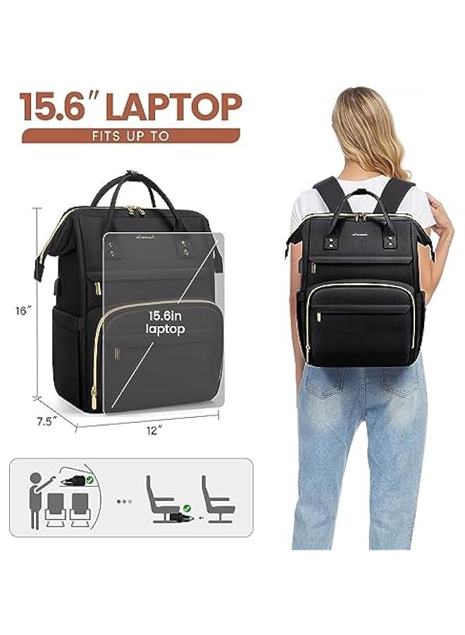 Arabest Laptop Backpack,15.6 Inch Professional Womens Purse Computer Bag Nurse Teacher Backpack,Waterproof College Work Bags Carry on Travel Back Pack with USB Port,Black - Image 5