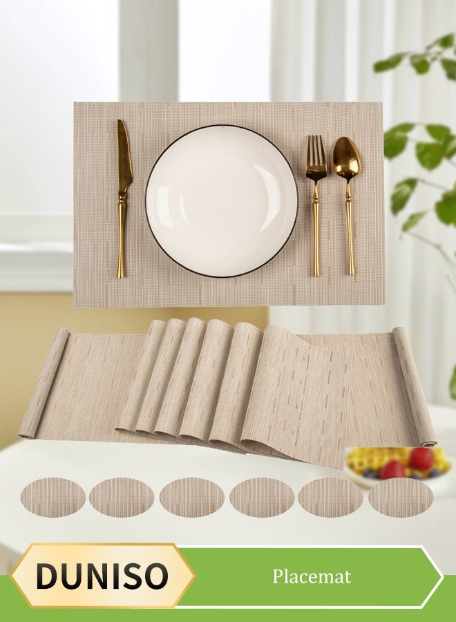 DUNISO 13 Piece of Placemats Set，Including 6 Placemats 6 Coasters and 1 Table Flag,Non-Slip Washable PVC Table Mat,Heat Resistant Table Placemats,for Kitchen Dining Party Indoor Outdoor  - Image 1