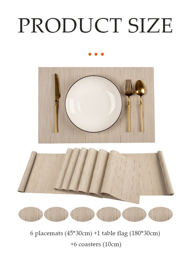 DUNISO 13 Piece of Placemats Set，Including 6 Placemats 6 Coasters and 1 Table Flag,Non-Slip Washable PVC Table Mat,Heat Resistant Table Placemats,for Kitchen Dining Party Indoor Outdoor  - Image 2