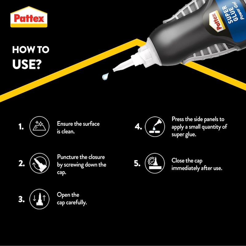 Pattex Super Glue Power Gel Control, Flexible Super Glue Gel, Superglue With Non-Drip Formula For Vertical Applications, Clear Glue With Precise Nozzle, 1x3g - Image 3