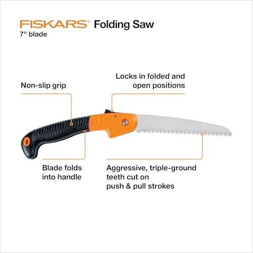 Fiskars Folding Hand Saw, 7" Pruning Saw with Power Tooth Blade with Triple Ground Teeth that Powers Through Wood Faster, Soft Grip Handle - Image 2