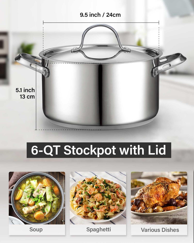 Cooks Standard 18/10 Stainless Steel Stockpot 6-Quart, Classic Deep Cooking Pot Canning Cookware Dutch Oven Casserole with Stainless Steel Lid, Silver - Image 2