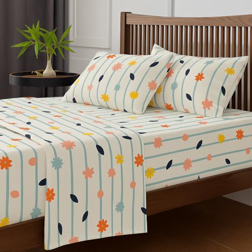 Bhoomi Impex Double Bed Sheet Set – Ray of Flowers Print | Soft Touch, Wrinkle-Free Microfiber | Includes Pillow Covers | Floral Pattern Bedsheets for Home & Bedroom - Image 2